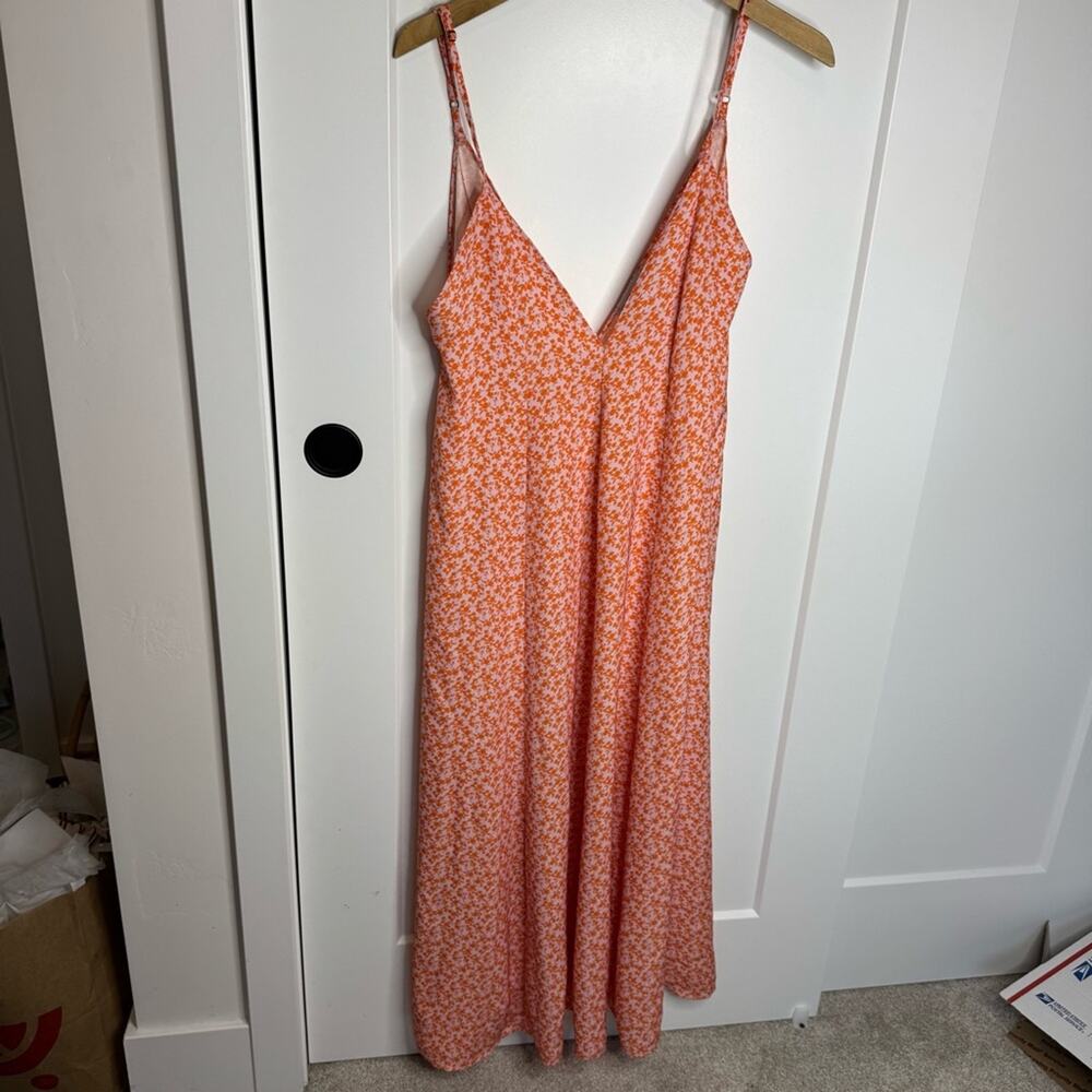 Resa Hannah Slip Midi Dress Pink Orange Floral Print Flowy Size Large